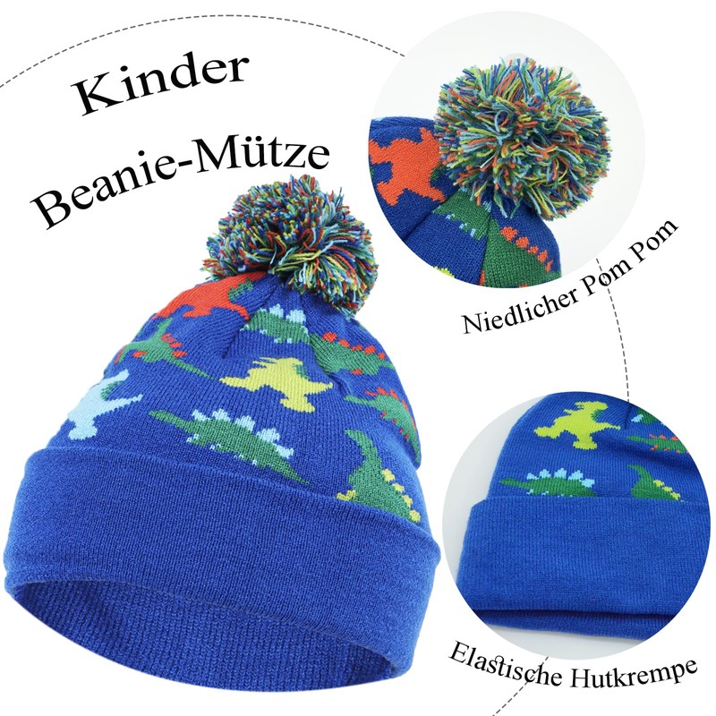 NATUST Hat Scarf Glove Sets for Boys Dinosaur Winter Hat