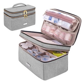 Lexeeco - Bolsa de almacenamiento de medicamentos, organizador de botellas de píldoras con bolsa pequeña portátil, organizador de botellas de medicamentos de viaje, kit de primeros auxilios para el hogar de emergencia (gris)