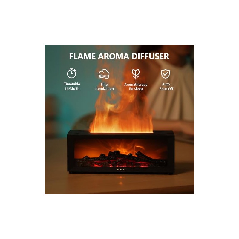 Essential Oil Diffuser, Fireplace Flame Aromatherapy Diffuser with 7 Colors