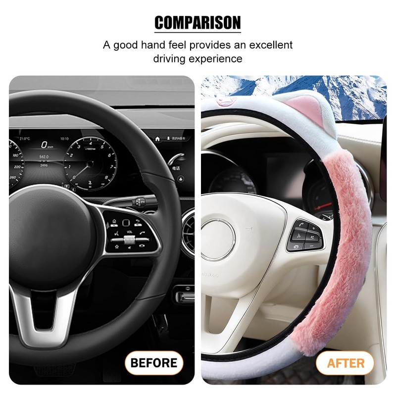 Car Steering Wheel Cover, Elastic Stretch Fluffy Soft Plush Steering