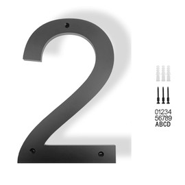 JILANLO 10" Large Floating House Numbers,Balck Acrylic Anti-Rust House Numbers,Modern House Address Street Numbers Garden Door Mailbox Decor Number with Matching Screw,Number 2