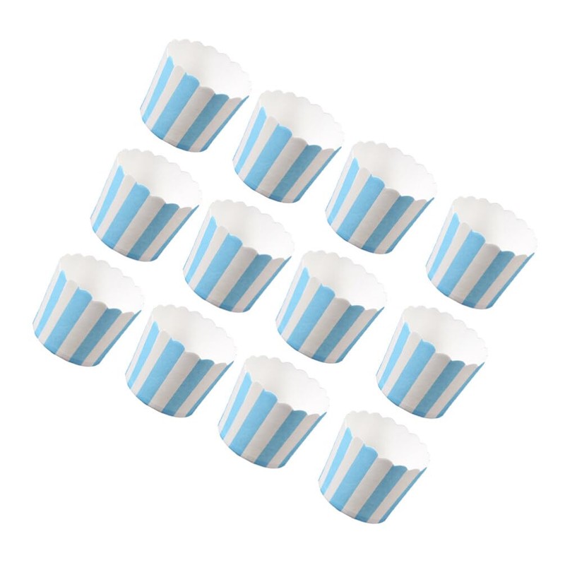 Cabilock 50PCS Paper Baking Cups Blue and White Stripes Dessert