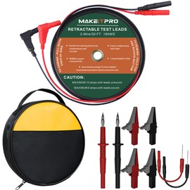 MAKEITPRO - Cables de prueba retráctiles 2 cables 30 pies 18 AWG 10 en 1 kit con bolsa de cable y sonda multímetro pinzas de cocodrilo sonda de prueba para conexión de circuitos, pruebas eléctricas y