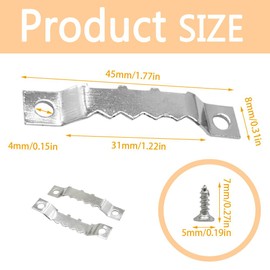 Ruidee Pack of 100 Picture Frame Hooks 45 x 8 mm Invisible Hooks with Sawtooth with Two Holes Hooks for Wall Pictures Picture Hooks with Screws for Hanging Pictures Crafts (JCG/Silver)
