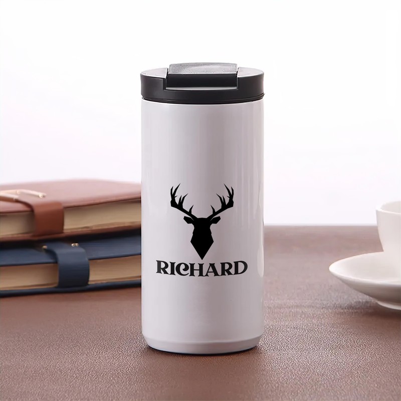 GRAZDesign Thermobecher mit Namen personalisiert, Hirsch Geschenk Weihnachten, Kaffeebecher to