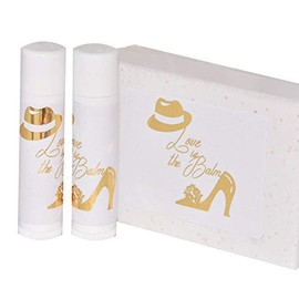 30 Retro Wedding Gold Foil Lip Balm Labels, Metallic Chapstick Labels