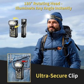 Keep Shinning Small Rechargeable EDC Flashlight with Clip, 90°Angle Mini Portable Pocket Flash Lights Headlamp, 5 Modes Magnetic COB Side Flash Lights Motion Sensor for Working Cycling Grey