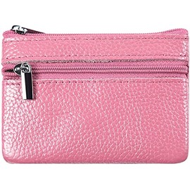 Y8HM Super Mini Leather Coin Purses Pouches, Double Zip Purse Pouch Change Wallet with Key Ring for Women Men Kids (Pink)