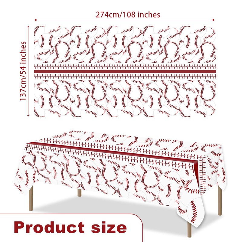 BOXOB 4pcs Baseball Tablecloths, 107.87x53.94in Rectangular Sport Theme Table Cover
