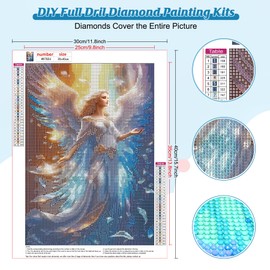BOWETILE 5D Diamond Painting Pictures Angel, Pure White Angel Diamond Painting Set for Adults and Children, Complete DIY Diamond Art Painting Embroidery Set for Cross Stitch Pictures, Home Decor, 30 x