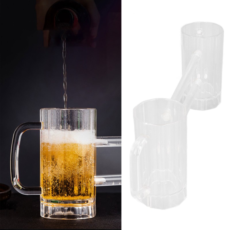 Beer Mug Acrylic Double Conjoined Beer Glass with Handle for