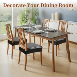 WUSOUPU Waterproof Dining Chair Seat Covers Leather Kitchen Seat Covers, Stain Resistant Stretch Chair Seat Covers for Dining Room Chairs Set of 4, Rear Covered Washable Dining Chair Covers Black