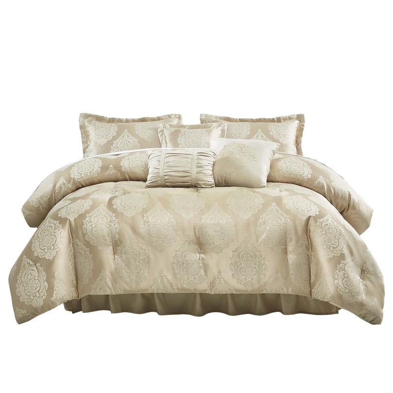Sterling Creek 7-Piece Trinity Luxury Comforter Set, Traditional Gold Jacquard