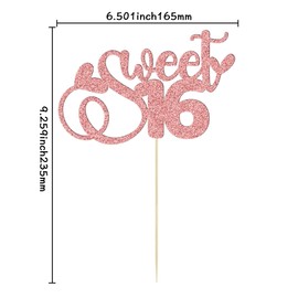 1 decoración para tartas de 16 años con purpurina para decoración de tartas de 16 cumpleaños para alegrías a 16 años de edad, suministros de decoración de tartas de oro rosa