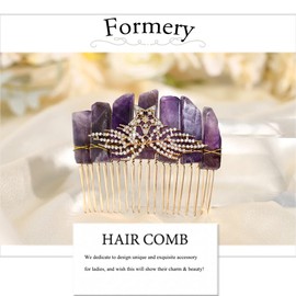 Formery Amethyst Wedding Hair Comb Gold Star Purple Quartz Crystal Bridal Side Comb Party Photo-shoot Leaves Rhinestones Natural Stone Hair Accessories for Women