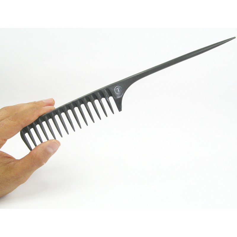 Carbon Wide Tooth Rake Comb with Tail Child-Friendly Detangler, Natural
