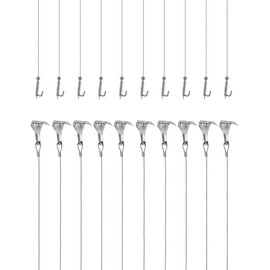 QWORK Picture Hanging Wire Kit, 2m × Φ1.5mm Stainless Steel with Wire Adjustable Hook and Rail Moulding Hook Hold Up to 40 KG (10 pcs)