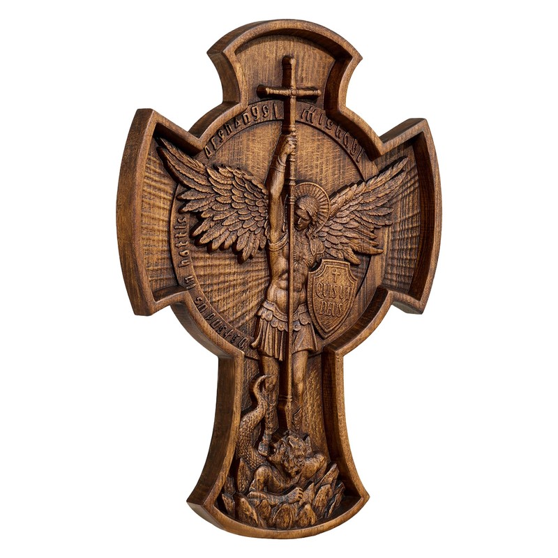 BGCOPPER Archangel Saint Michael Cross Wooden Cross Wall Decor -