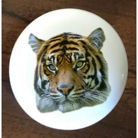 White TIGER HEAD WHITE CERAMIC KITCHEN CABINET DRESSER KNOB DECOR