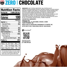 Muscle Milk Zero Protein Shake, Chocolate,20g Protein, Zero Sugar, 100 Calories, Calcium, Vitamins A, C & D, 4g Fiber, Energizing Snack, Workout Recovery, Packaging May Vary,11.16 Fl Oz (Pack of 12)
