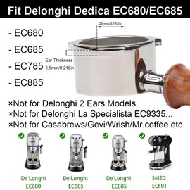 CAPFEI 51mm Bottomless Portafilter 3 ears Only Fits Delonghi Dedica EC680/EC685/EC885 | Filter Basket 0.3mm Pores | Ergonomic Wooden Handle