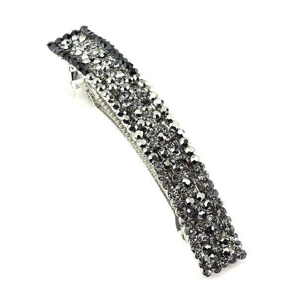 Women's Rhinestone Metal Hair Barrette Clip Hair Pin Antique Silver IMB2114, Black