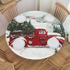 QALFKAD Christmas Red Truck Fitted Round Christmas Tablecloth, Farmhouse Elastic