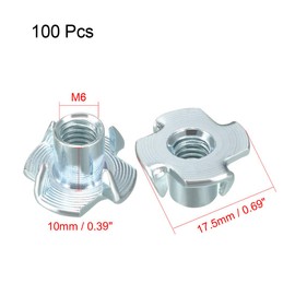 uxcell M6 4 Pronged Tee Nut T-Nut for Table Legs Rock Climbing Wall Woodwork Holds Wood Cabinetry 50Pcs