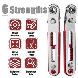 Bestgle 2 Pcs Mini Ratchet Wrench Set Flat Head & Elbow Head Cr-V Steel Reversible Ratcheting Wrenches with 1/4" Hex Drive Socket High Torque Offset DIY Hand Tools for Screwdriver Bits