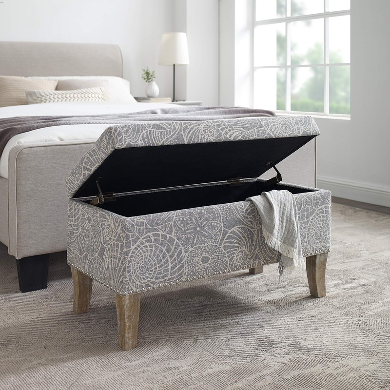 Linon Stone Upholstered Storage Stephanie Ottoman