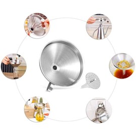 Roto Funnel 304 Stainless Steel Bottle Oil Funnel Strainer Mini Funnel Stainless Funnel Small Funnel for Liquid and Powder Transfer (Large: 15*11.6cm)