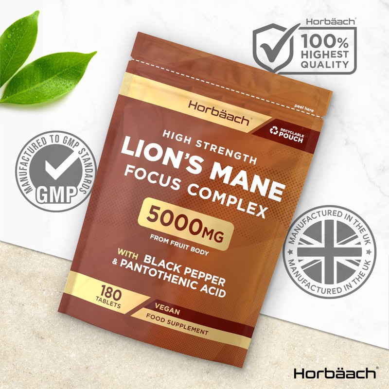 Lions Mane Supplement 5000mg | with Black Pepper & Pantothenic