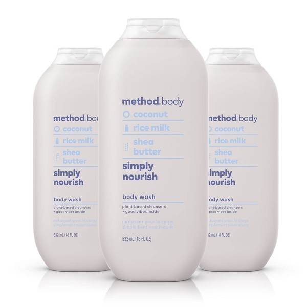 Method Body Wash, Simply Nourish, Paraben and Phthalate Free, Biodegradable Formula, 18 oz (Pack of 3)