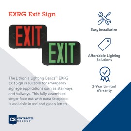 Lithonia Lighting EXRG B EL M6 LED Exit Sign with Switchable Red and Green Letters, California Certified, Nickel Metal Hydride Battery, Black