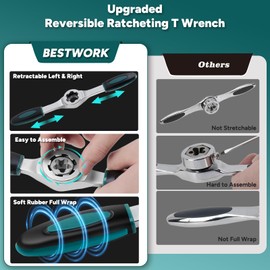 Bestwork Retractable Ratcheting Tap Handle Tool, with T-Handle Tap Wrench Set, 5-Piece
