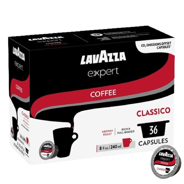 Lavazza Expert Classico Coffee Capsules, Rich and Full-Bodied, Intensity 5 out 10, notes of chocolate and dried fruits, Coffee Preparation, Blended and Roasted in Italy, (36 Capsules)