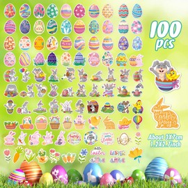 WD&CD 100 PCS Easter Stickers, Easter Decorations Eggs Bunny Rabbit Stickers Cute Easter Stickers for Kids for Skateboard, Water Bottles, Scrapbook, Junk Journal, DIY Crafts
