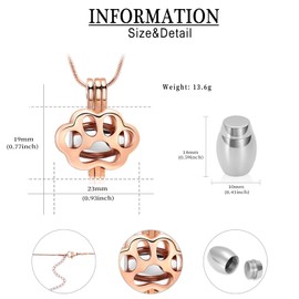 QGJNSGC Pet Cremation Jewellery for Ashes for Dogs Cats Paw Print Memorial Locket Urn Necklace with Mini Case Keepsake Cremation Jewellery for Women / Men, Stainless Steel, No Gemstone
