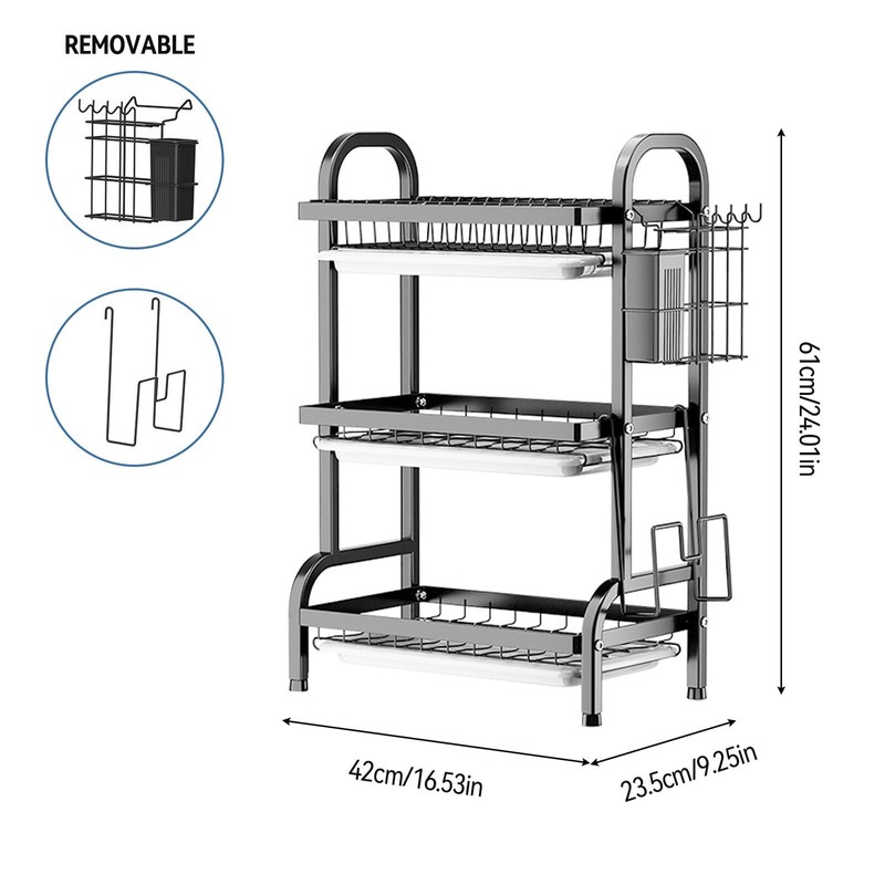 KUK 3 Tier Dish Drying Rack, Large Stainless Steel Over