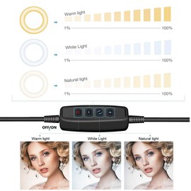 Anillo de luz OEBLD regulable con 3 modos de luz y 10 luces LED de nivel de brillo para teléfono en vivo, maquillaje, YouTube Shooting(B(solo 25 cm de luz de anillo))