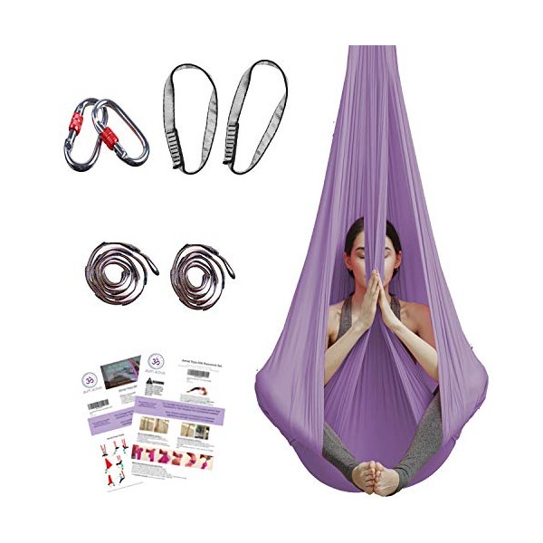 aum active Aerial Yoga Hammock - Durable Aerial Silk with Extension Straps, Carabiners, and Pose Guide - Aerial Silks for Home, Antigravity Yoga, Inversion Exercises, Yoga Starter Kit for All Levels