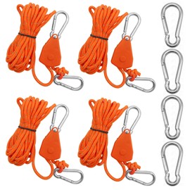 Pack of 4 Reflective Guy Ropes with Rope Tensioner, 4 m x 4 mm Adjustable Rope Ratchet with 4 Carabiners, Adjustable Nylon Cord Tensioner, Camping Cord for Tents, Fans, Plant Lights