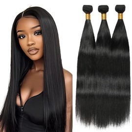 BilltiiWW 24 26 28 Inch #1B Straight Human Hair Bundles Natural Black Straight Bundles Brazilian Remy Weave Hair Extensions Soft and Silky for Women