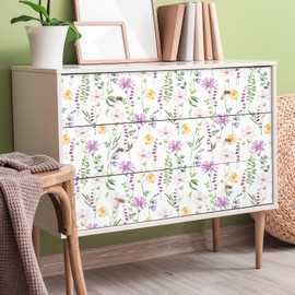 VaryFloral Floral Wallpaper Peel and Stick Purple Pink Daisy Wildflowers Wall Paper Vinyl Roll for Bedroom Living Room Nursery Removable Sticky Botanical Floral Contact Paper for Cabinet 12"x118"