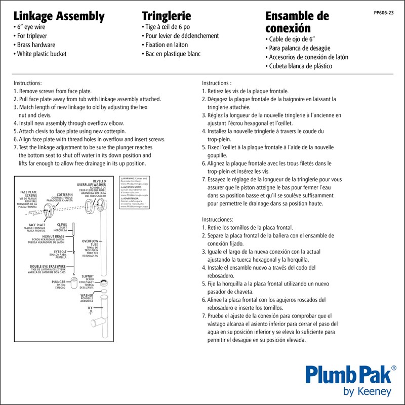 Plumb Pak PP606-23 Clevis Plunger Linkage Assembly, No 10-32 Bolt,