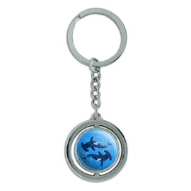 GRAPHICS & MORE Hammerhead Sharks Swimming in the Ocean Keychain Spinning Round Chrome Plated Metal