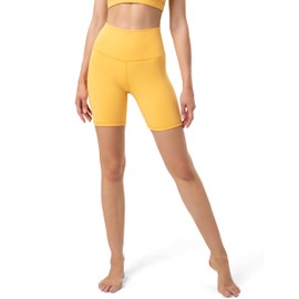 YUNOGA - Pantalones cortos de yoga de cintura alta para mujer, pantalones cortos deportivos de entrenamiento de 6 pulgadas y 8 pulgadas, Amarillo ámbar, X-Small