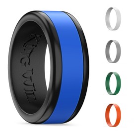 King Will Silicone Ring for Men - Black Mens Silicone Wedding Band with Gray Blue Green Orange Variety Colors Flexible Changeable Stripe Bands - 8mm Wide Rubber Wedding Bands Engagement Ring - Size 11