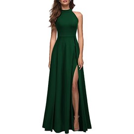 MUSHARE Women's Halter Neck Sexy Split Cocktail Party Maxi Long Formal Dress Green