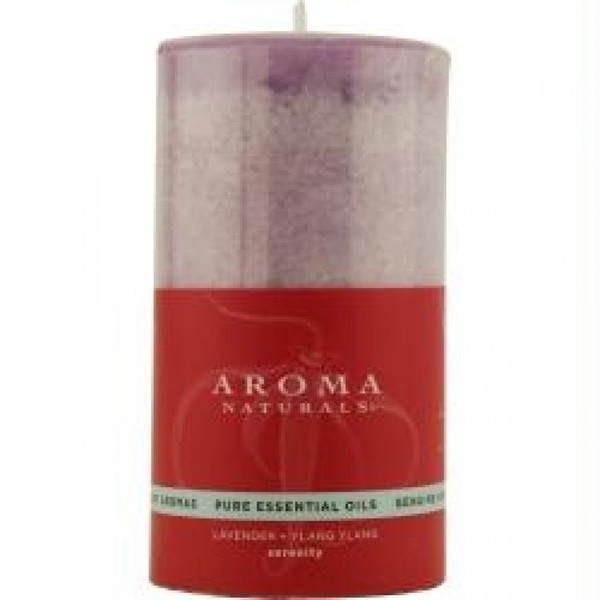 Aroma Naturals Ylang Ylang and Lavender Essential Oil Lilac Scented Pillar Candle, Serenity, 2.75 inch x 5 inch